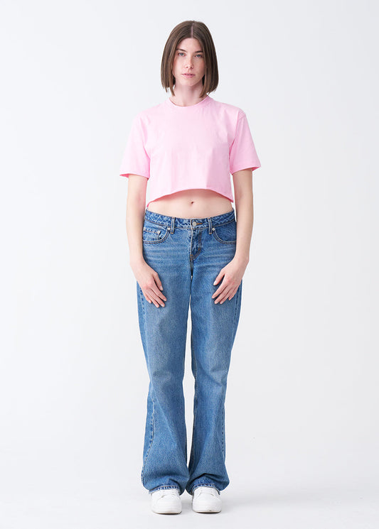 Pink Combed Cotton Crop Top T-Shirt