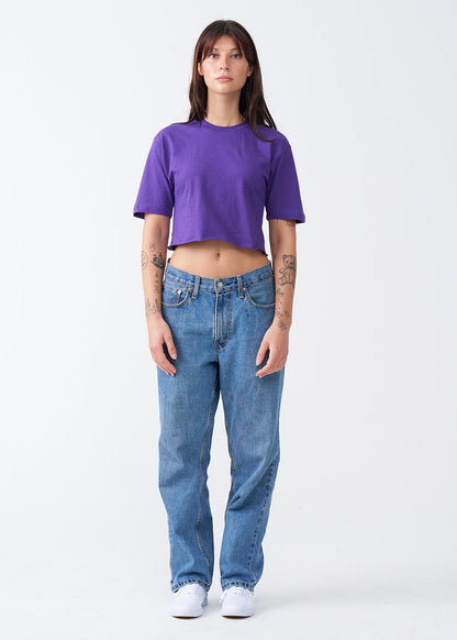 Purple Combed Cotton Crop Top T-Shirt