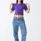 Purple Combed Cotton Crop Top T-Shirt