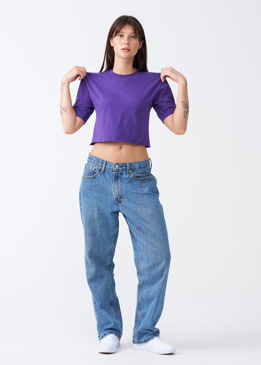 Purple Combed Cotton Crop Top T-Shirt