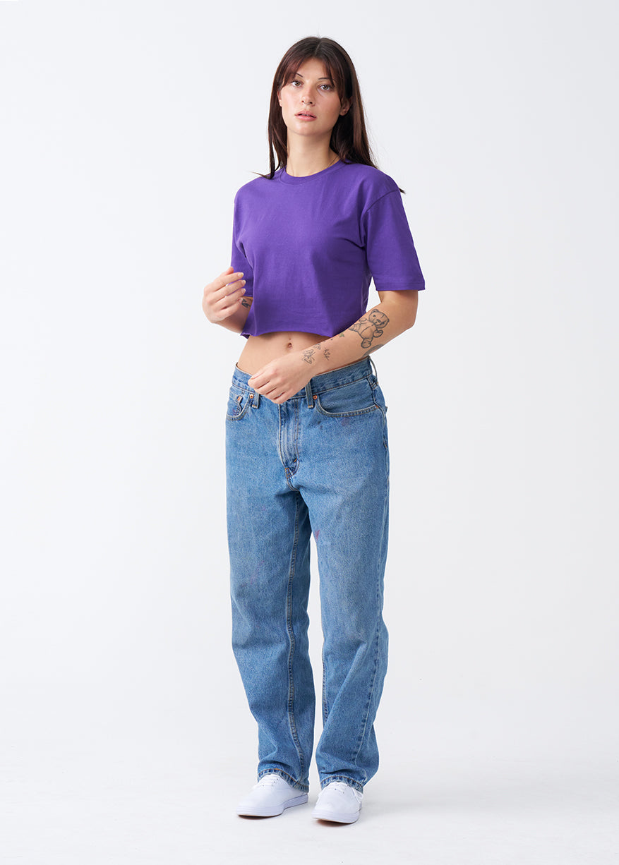 Purple Combed Cotton Crop Top T-Shirt