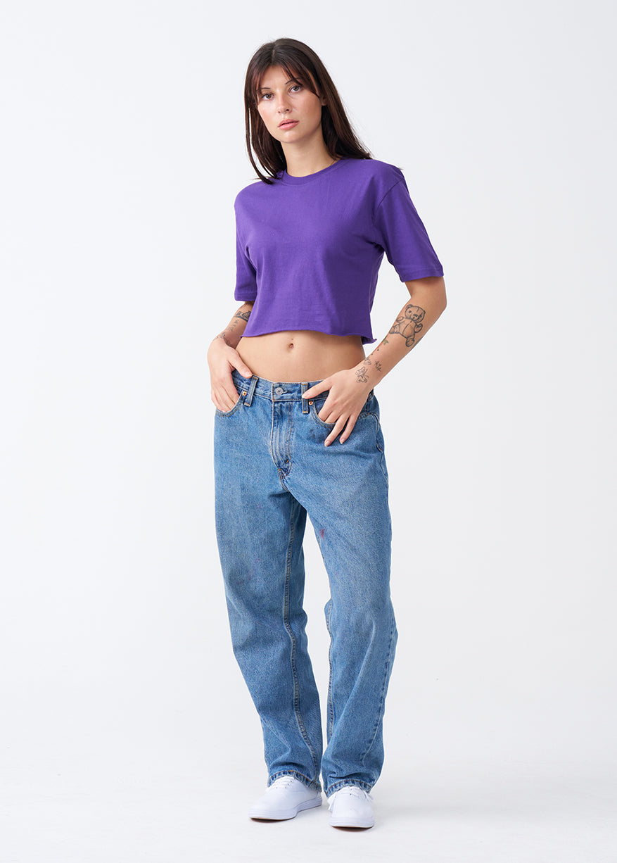 Purple Combed Cotton Crop Top T-Shirt