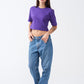 Purple Combed Cotton Crop Top T-Shirt