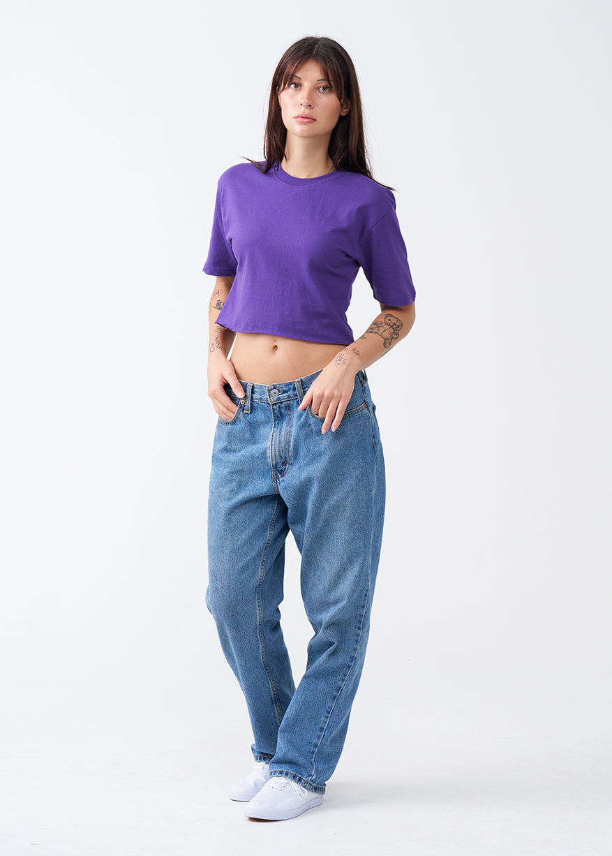 Purple Combed Cotton Crop Top T-Shirt