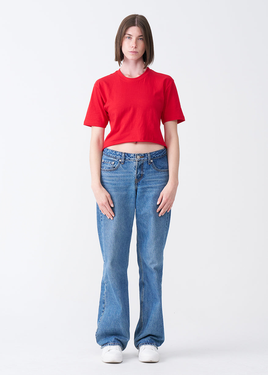 Red Combed Cotton Crop Top T-Shirt