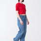 Red Combed Cotton Crop Top T-Shirt