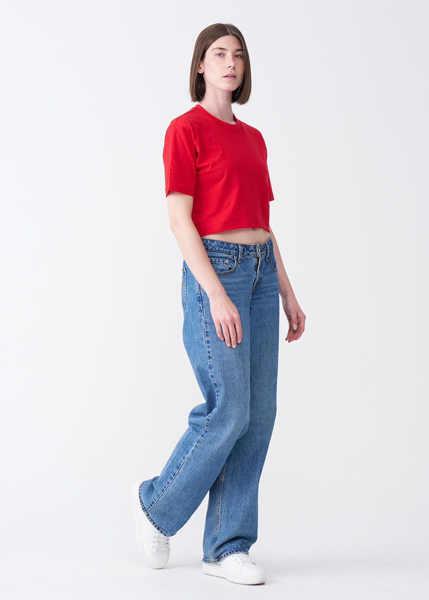 Red Combed Cotton Crop Top T-Shirt