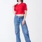 Red Combed Cotton Crop Top T-Shirt