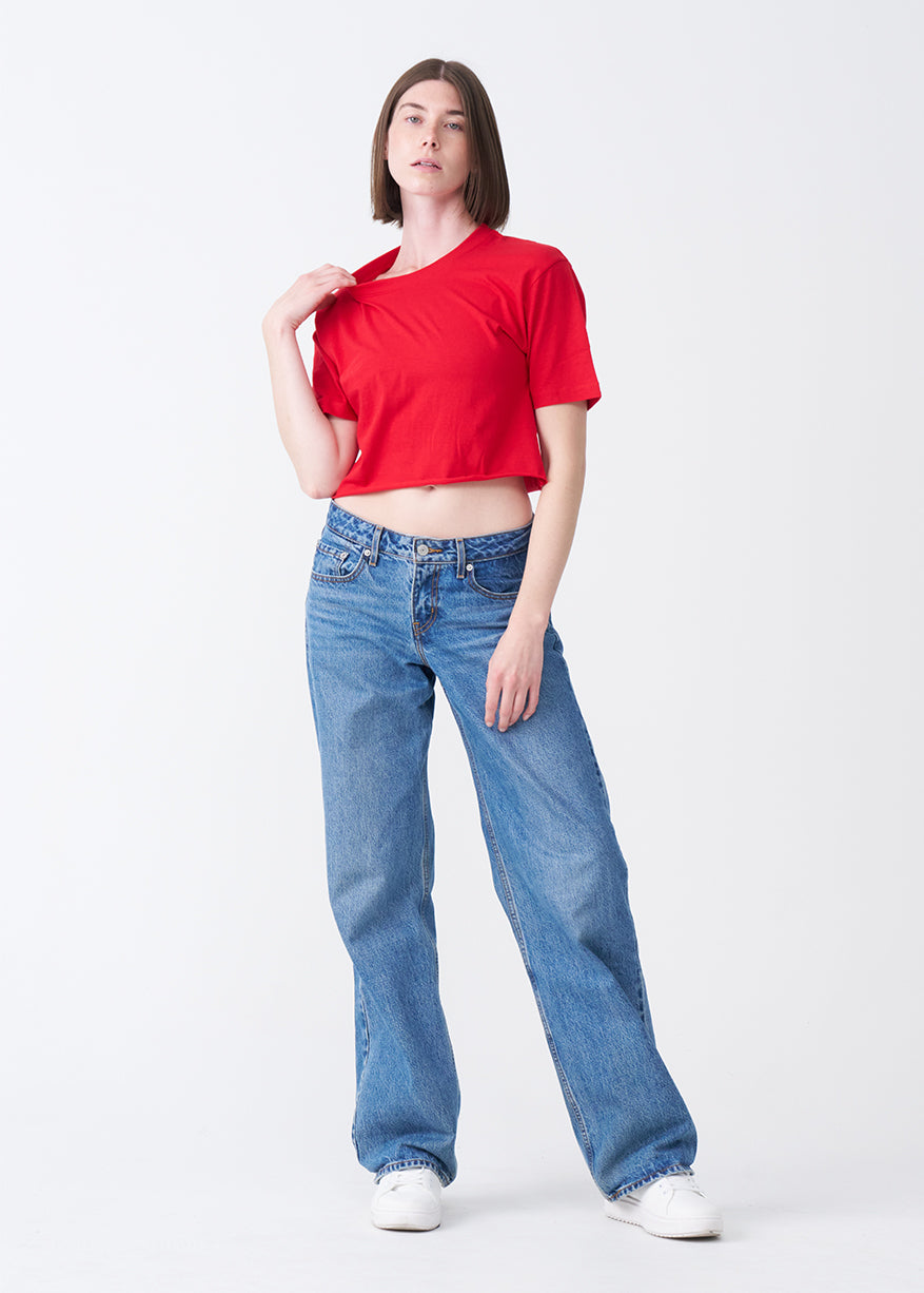 Red Combed Cotton Crop Top T-Shirt