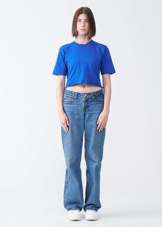 Royal Blue Combed Cotton Crop Top T-Shirt