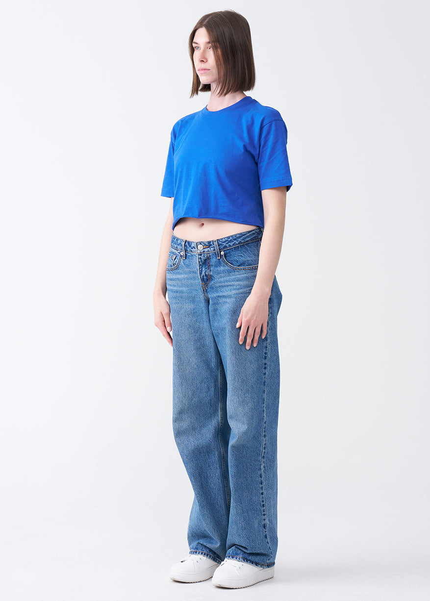 Royal Blue Combed Cotton Crop Top T-Shirt