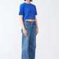 Royal Blue Combed Cotton Crop Top T-Shirt