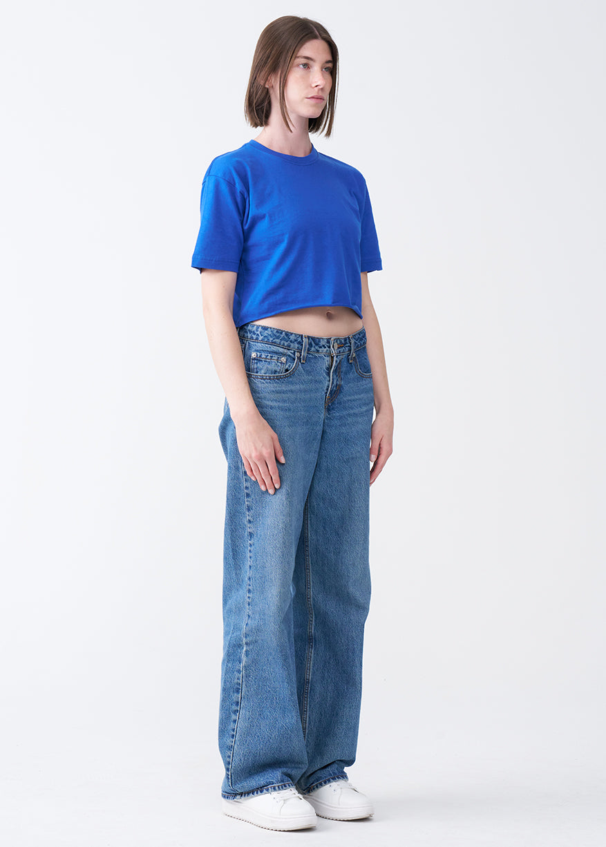 Royal Blue Combed Cotton Crop Top T-Shirt