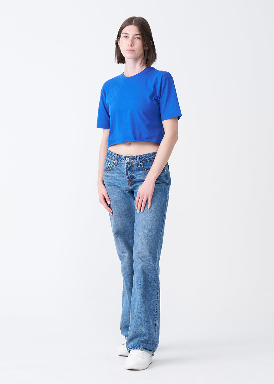 Royal Blue Combed Cotton Crop Top T-Shirt