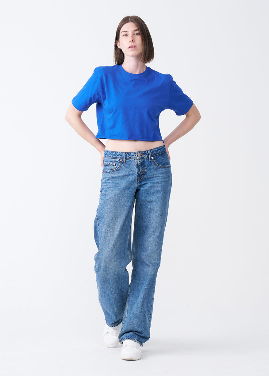 Royal Blue Combed Cotton Crop Top T-Shirt