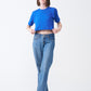 Royal Blue Combed Cotton Crop Top T-Shirt