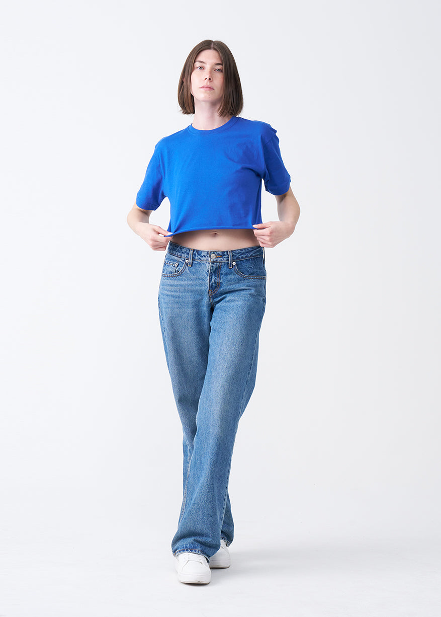 Royal Blue Combed Cotton Crop Top T-Shirt