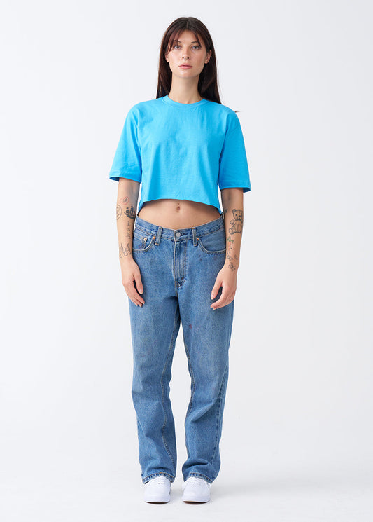 Sky Blue Combed Cotton Crop Top T-Shirt