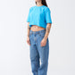 Sky Blue Combed Cotton Crop Top T-Shirt