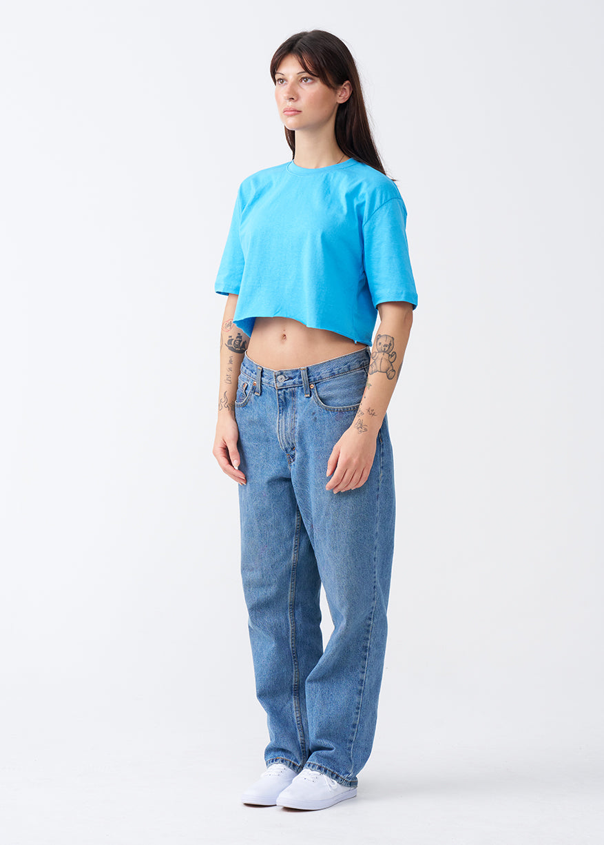 Sky Blue Combed Cotton Crop Top T-Shirt