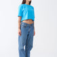 Sky Blue Combed Cotton Crop Top T-Shirt