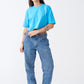 Sky Blue Combed Cotton Crop Top T-Shirt