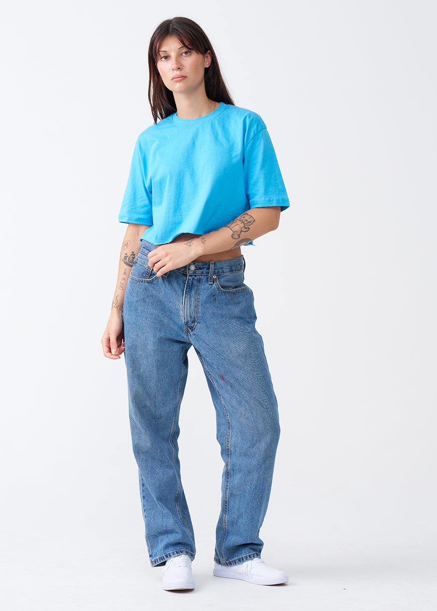 Sky Blue Combed Cotton Crop Top T-Shirt