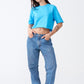 Sky Blue Combed Cotton Crop Top T-Shirt