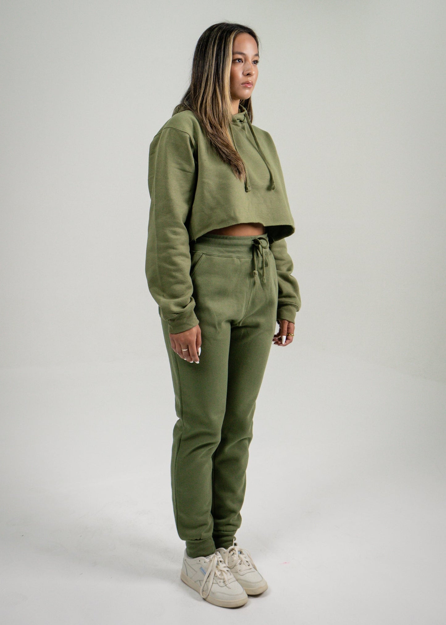 Olive Green Crop Top SweatSuit