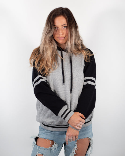 Gray Striped Heavy Blend Fleece Hooded SweatShirt