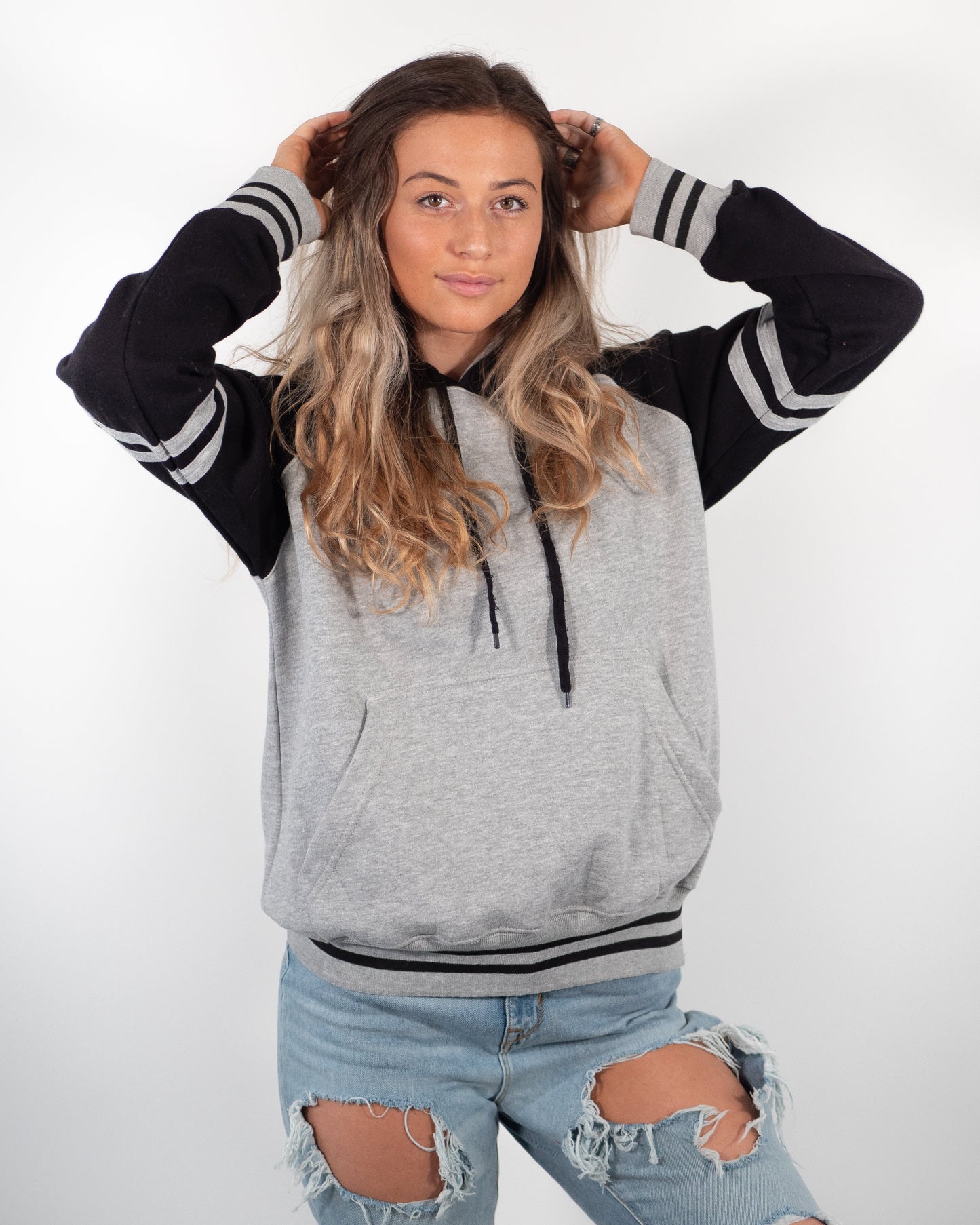 Gray Striped Heavy Blend Fleece Hooded SweatShirt